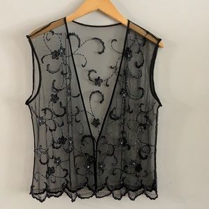 Black Sheer Beaded Vest